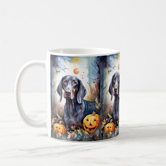 Halloween Bluetick Coonhound med pumpor Scary Kaffemugg (Vänster)