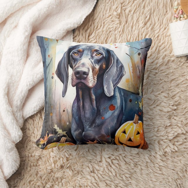 Halloween Bluetick Coonhound med pumpor Scary Kudde (Filt)