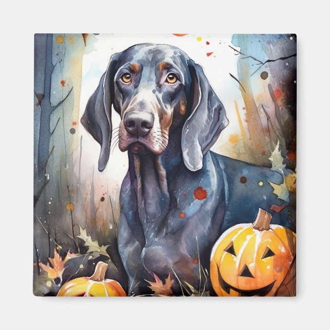 Halloween Bluetick Coonhound med pumpor Scary Magnet (Framsidan)