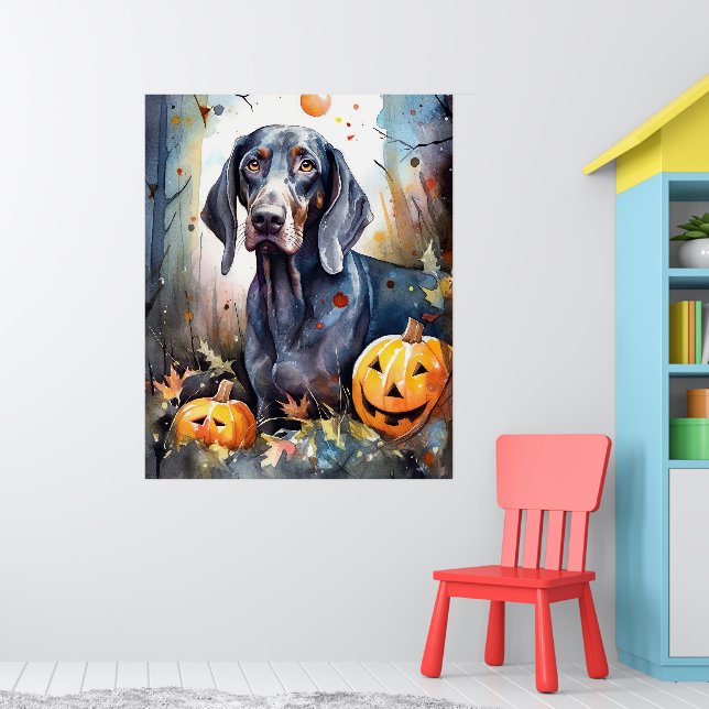 Halloween Bluetick Coonhound med pumpor Scary Poster (Barnkammare 1)
