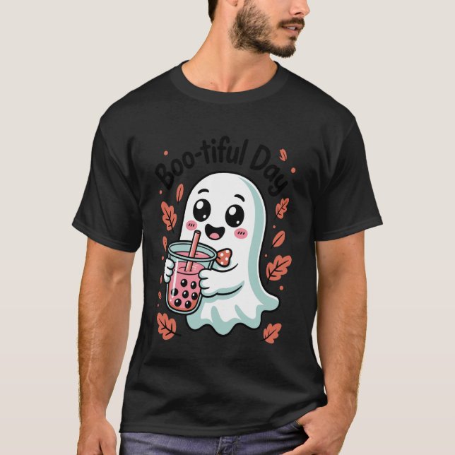 Halloween Bobba Spöke Bubble Tea T Shirt (Framsida)