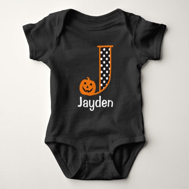Halloween Bodydräkt w Pumpkin Monogram Initial J T-shirt (Framsida)