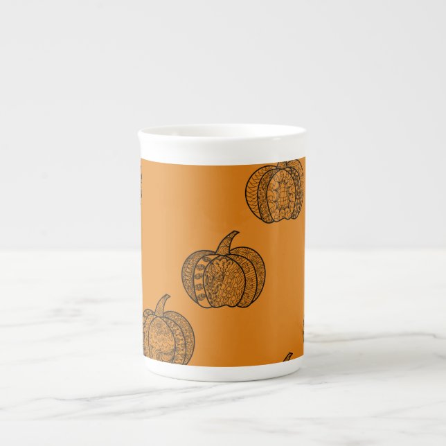 Halloween boho Zentangle ® inspirerade pumpa Höste Benporslin Mugg (Framsidan)