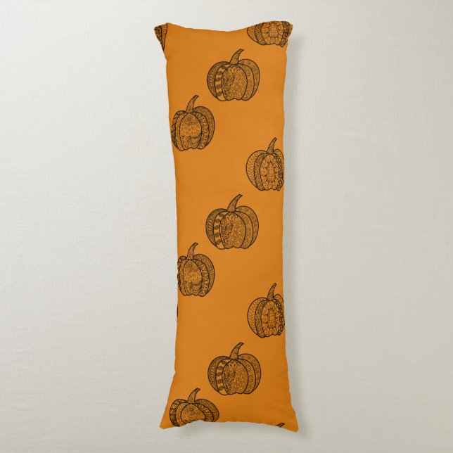 Halloween boho Zentangle ® inspirerade pumpa Höste Kroppskudde (Framsidan Vertikal)