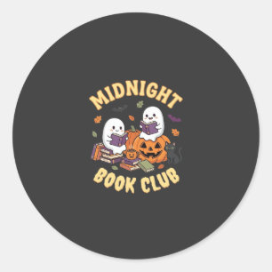 Halloween bokklubb spök läsning pumpa design_1 runt klistermärke