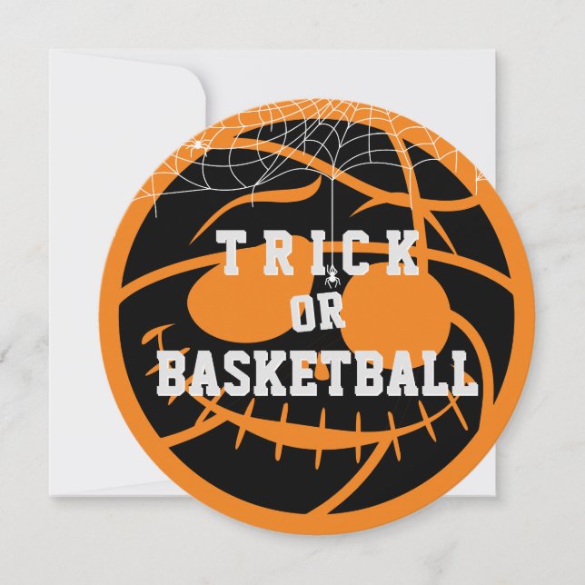 Halloween Boll Trick eller Basketball Birthday Inbjudningar (Framsida)