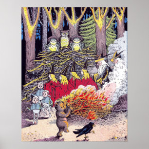 Halloween Bonfire med Bear and Brownies Poster