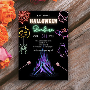 Halloween Bonfire Neon Spooky Night Costume Party Inbjudningar