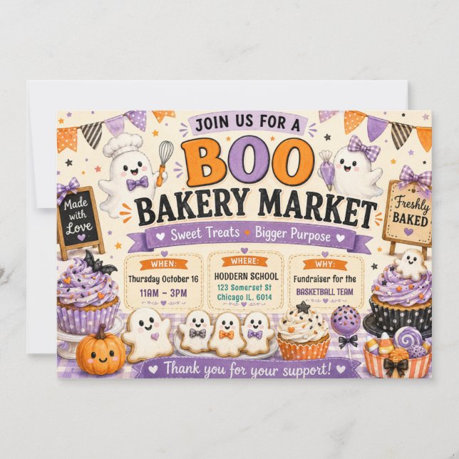 Halloween Boo Bageri Marknad Bakförsäljning Inbjudningar (Framsida)