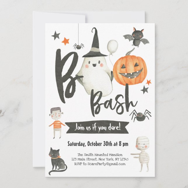 Halloween Boo Bash-inbjudan-Kostymfest-Spooky Inbjudningar (Framsida)