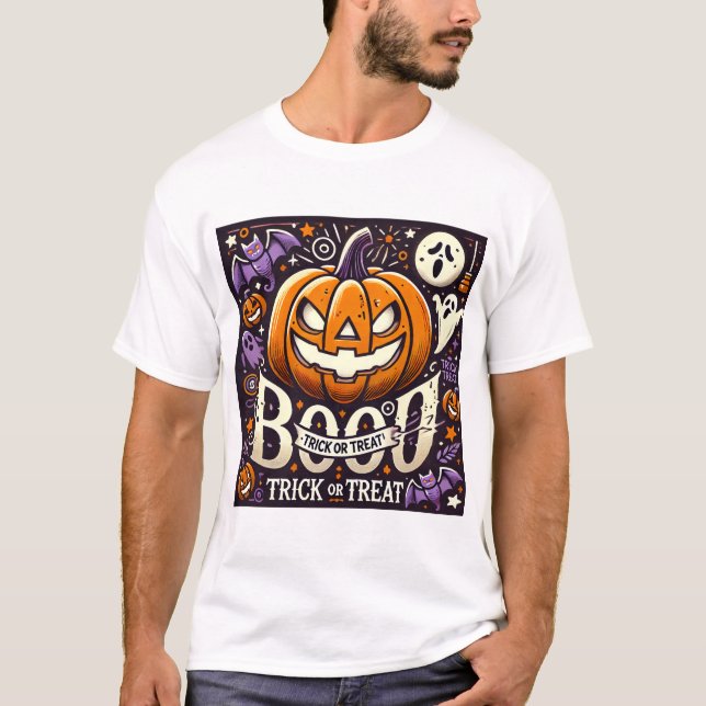 Halloween Boo! Bus eller godis Tee (Framsida)
