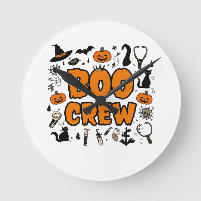 Halloween Boo Crew Clock - Spelande Ghost Home Dec Rund Klocka (Framsida)