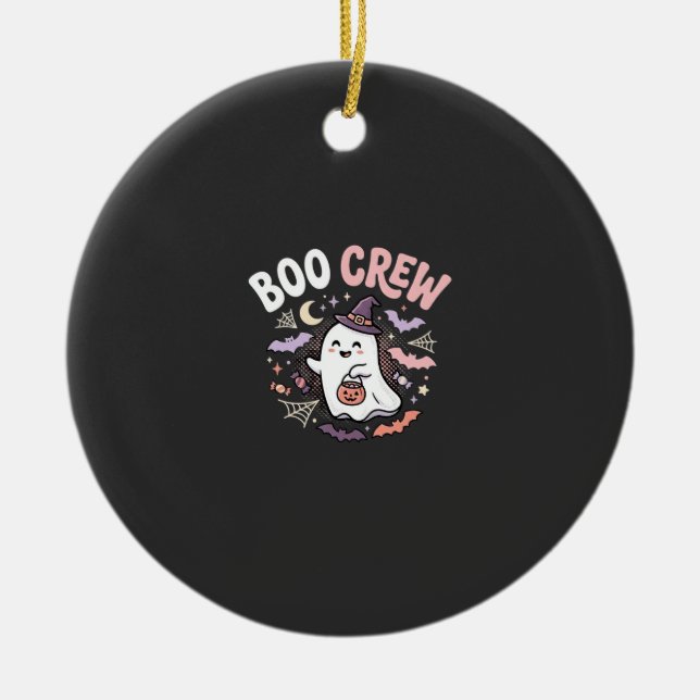 Halloween Boo Crew Spöke Julgransprydnad Keramik (Framsidan)
