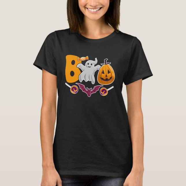 Halloween Boo Cute Ghost Pumpkin Spider Web Hallow T Shirt (Framsida)