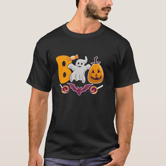 Halloween Boo Cute Ghost Pumpkin Spindelnät Hallow T Shirt (Framsida)
