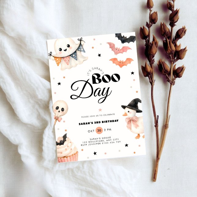 Halloween Boo-dags födelsedagsinbjudan  Inbjudningar (Halloween boo day 3rd birthday invitation for boys and girls)