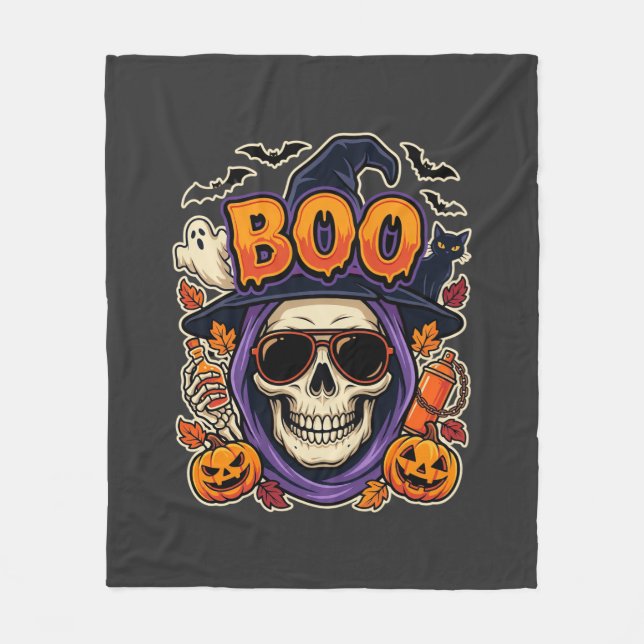 Halloween Boo Döskalle Solglasögon Vektor Fleecefilt (Framsidan)