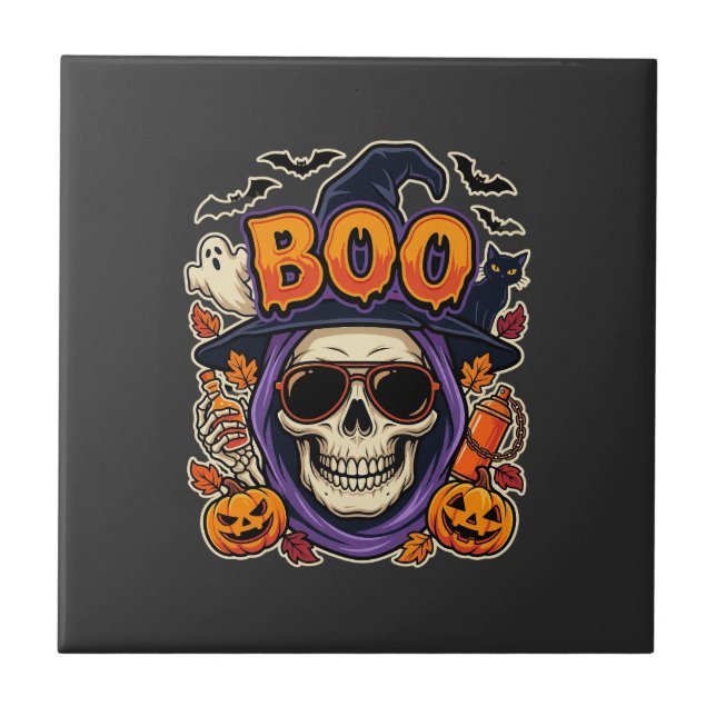 Halloween Boo Döskalle Solglasögon Vektor Kakelplatta (Framsidan)
