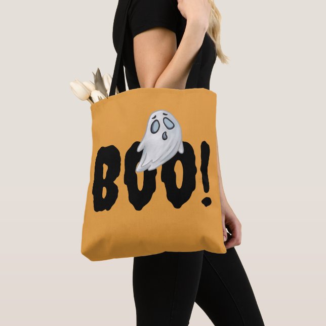 Halloween Boo Ghost Bag, Orange Themed Spooky Tygkasse (Närbild)