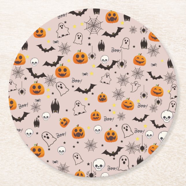 Halloween Boo Ghost Cute Underlägg Papper Rund (Framsidan)