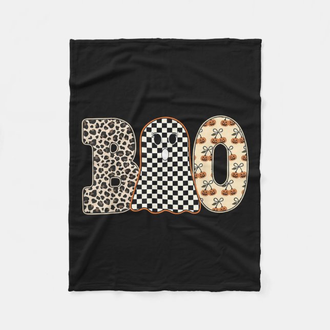 Halloween Boo Ghost Leopard Cherries Checkered Sok Fleecefilt (Framsidan)