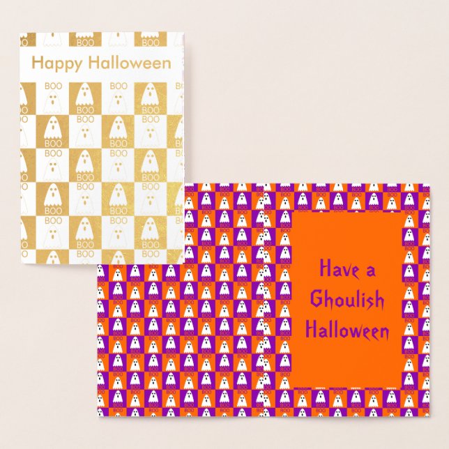Halloween Boo Ghost Lila and Orange Squares Folierat Kort (Display)