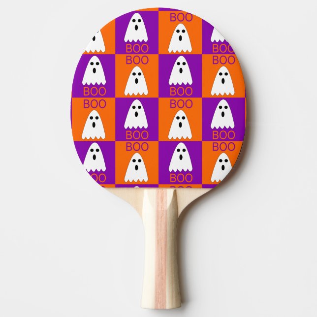 Halloween Boo Ghost Lila and Orange Squares Pingisracket (Framsidan)