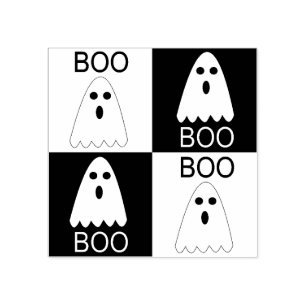 Halloween Boo Ghost Lila and Orange Squares Stämpel