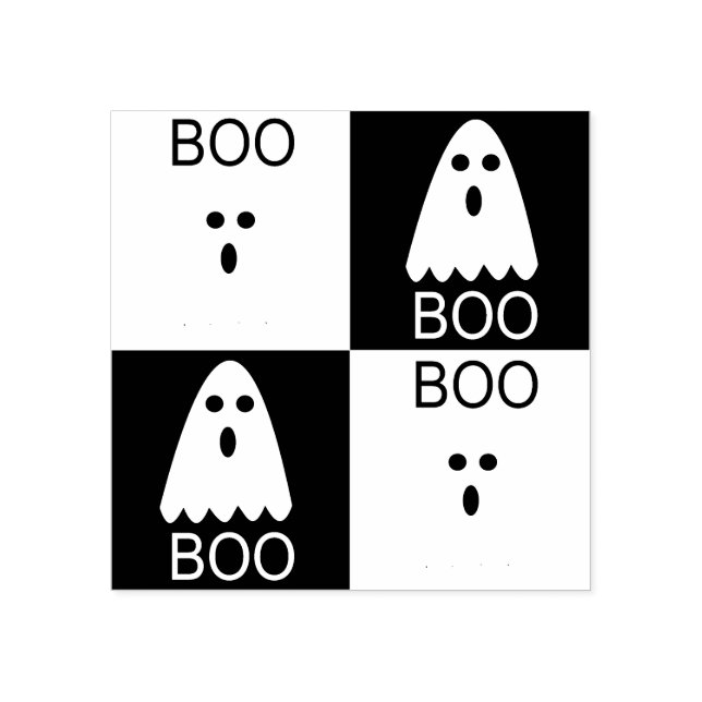 Halloween Boo Ghost Lila and Orange Squares Stämpel (Tryck)