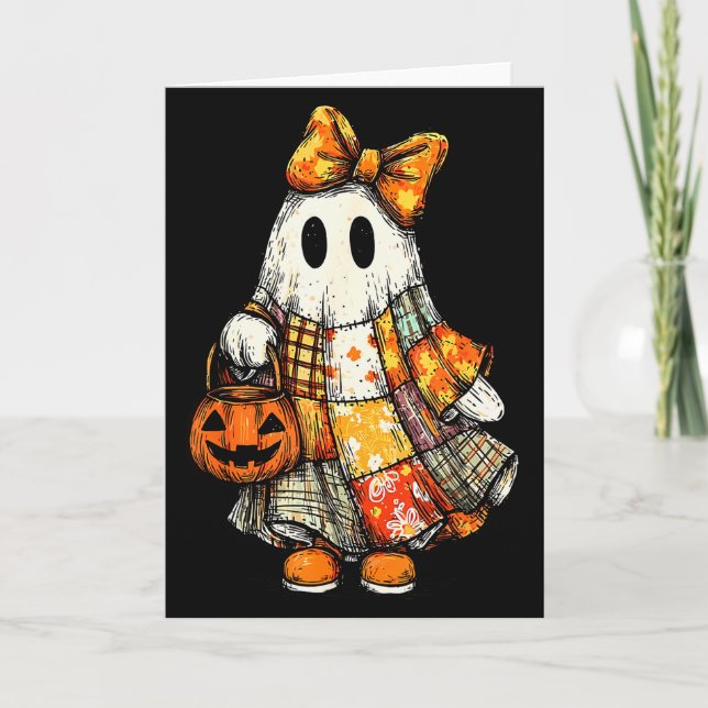 Halloween Boo Ghost Patchwork Quilter Quilting Sew Kort (Framsida)