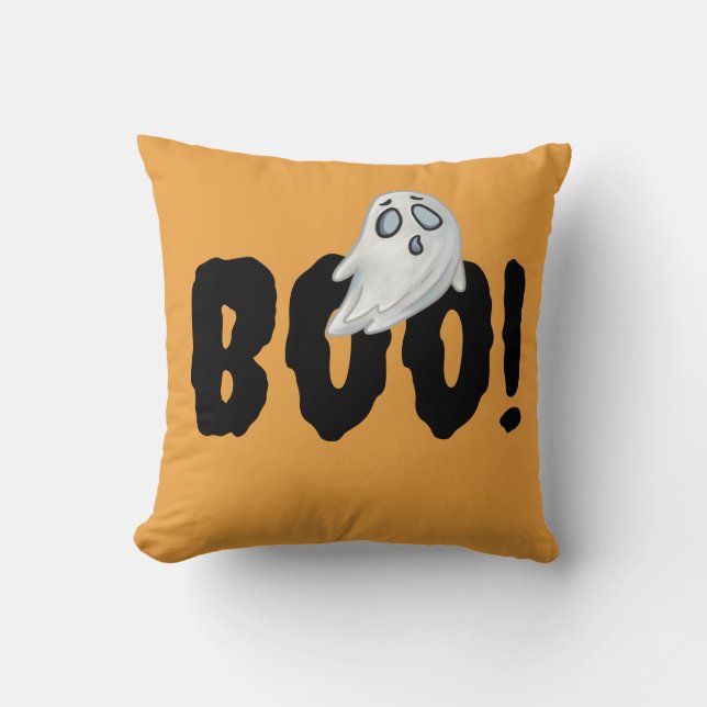 Halloween Boo Ghost Pillow, Orange Halloween Theme Kudde (Framsida)