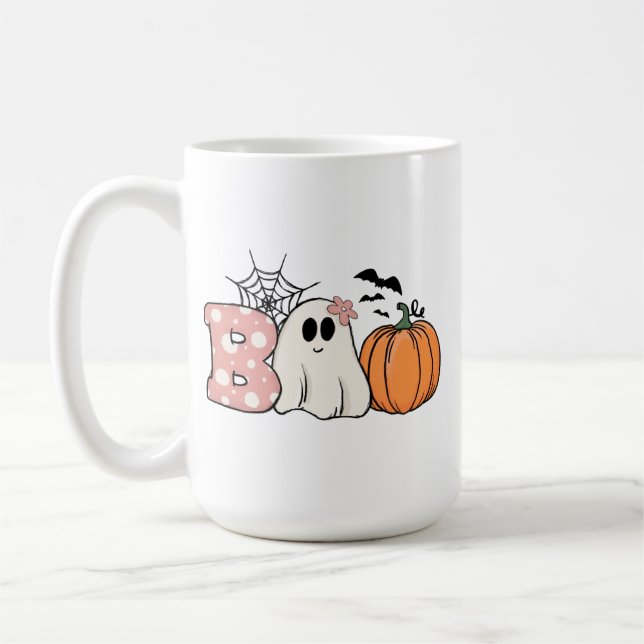 Halloween Boo Ghost Pumpkin Fladdermöss Cobweb Kaffemugg (Vänster)