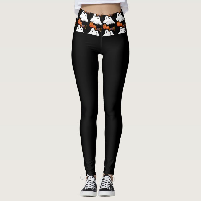 Halloween BOO/Helgdag Black Leggings (Framsida)