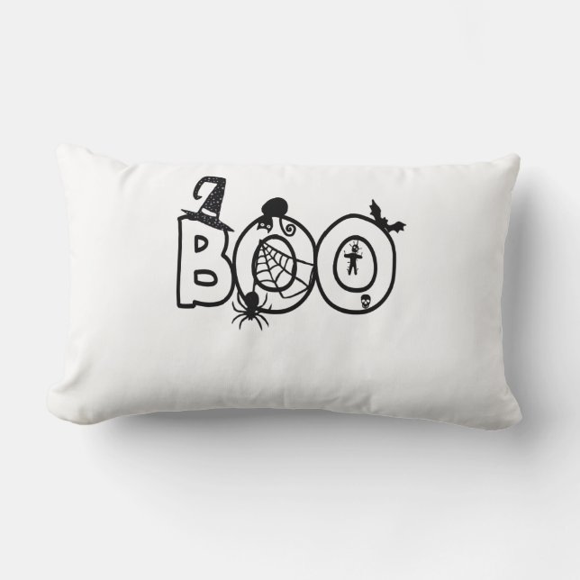 Halloween Boo med Witches Hat Black Cat Spider Lumbarkudde (Framsida)