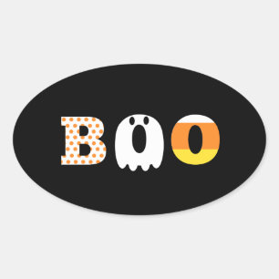 Halloween, boo, mönstrad, festlig ovalt klistermärke