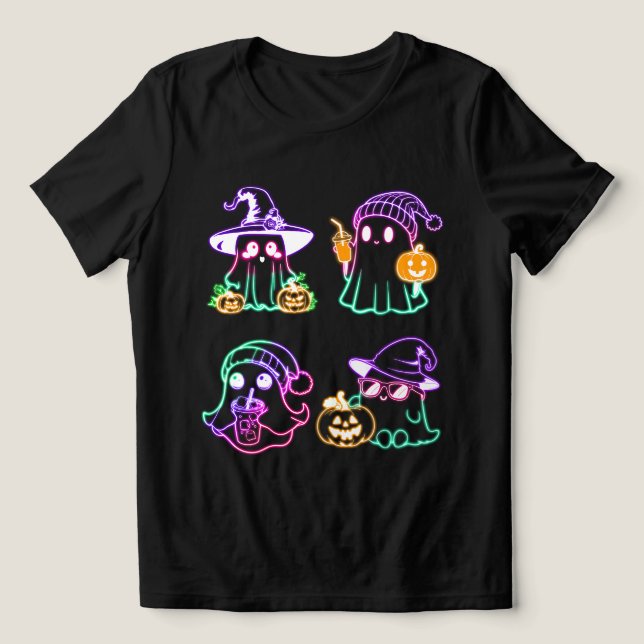 Halloween Boo Neon Ghost T Shirt (Design Framsida)