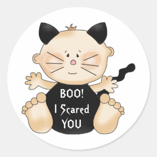 Halloween BOO Pojke Cat Costume Roligt Stickers Runt Klistermärke