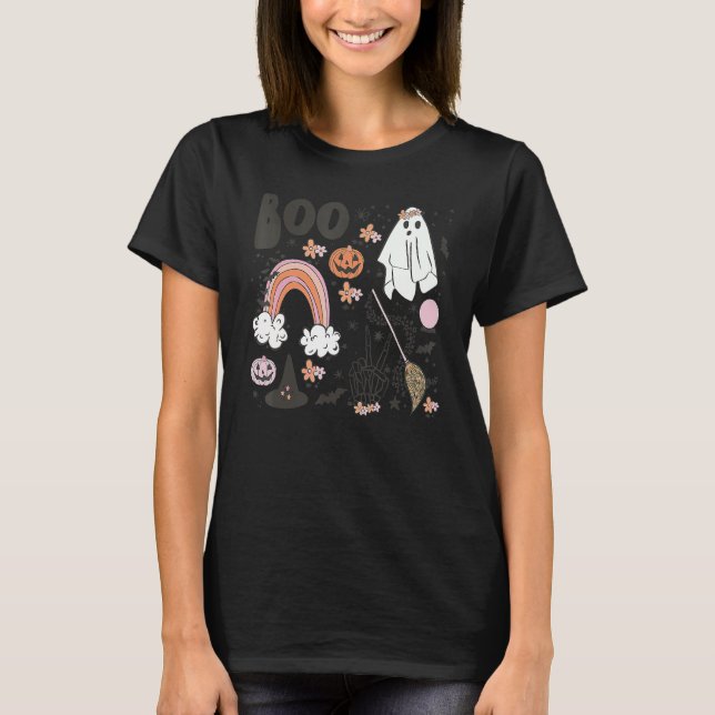 Halloween Boo Regnbåge Skelett Händer Pumpkin Spök T Shirt (Framsida)