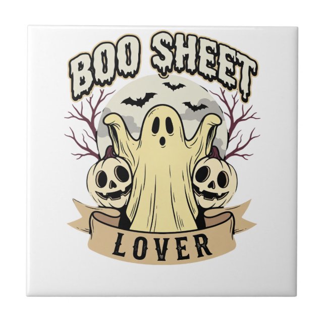 Halloween Boo Sheet Älskare Ghost Moon Kakelplatta (Framsidan)