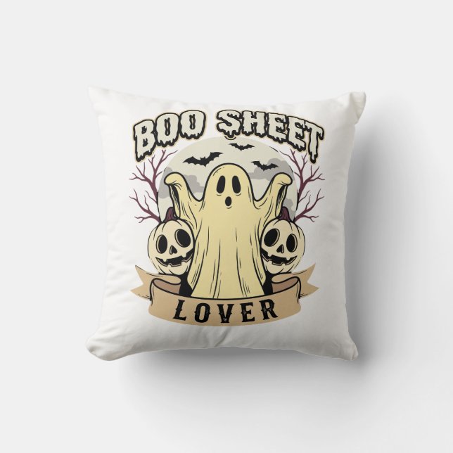 Halloween Boo Sheet Älskare Ghost Moon Kudde (Framsida)