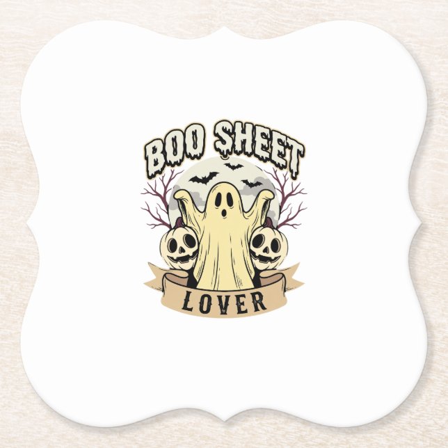 Halloween Boo Sheet Älskare Ghost Moon Underlägg Papper (Framsida)