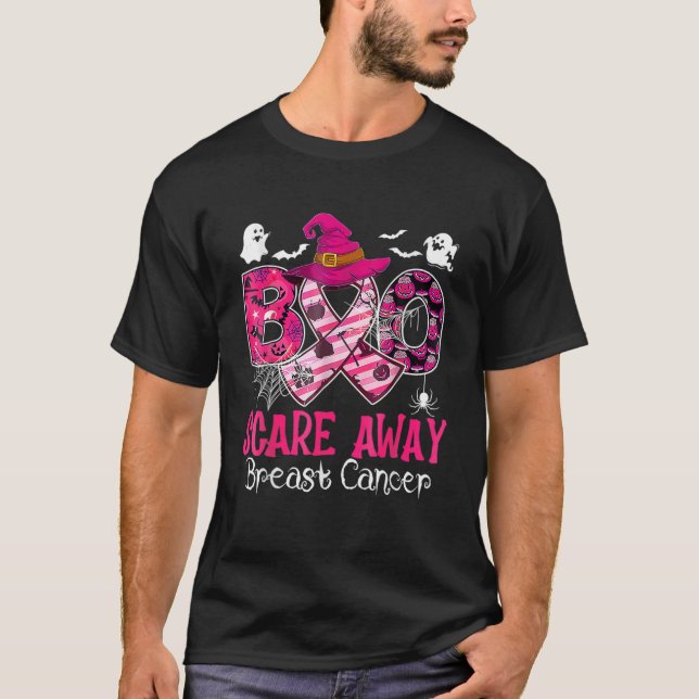 Halloween Boo Skrämmer Away Breast Cancer Awarenes T Shirt (Framsida)