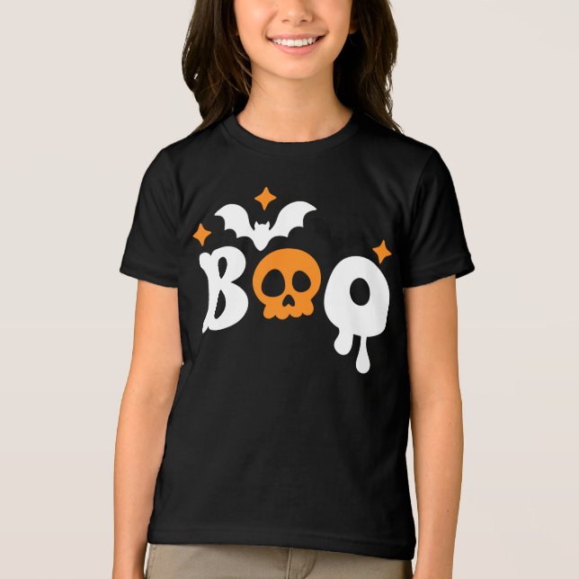 Halloween Boo Skull Fladdermus Modern Typografi T Shirt (Framsida)