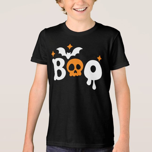 Halloween Boo Skull Fladdermus Modern Typografi T Shirt (Framsida)