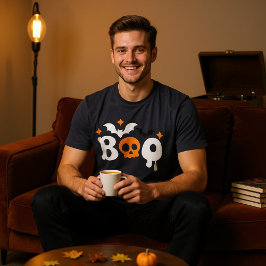 Halloween Boo Skull Fladdermus Modern Typografi T Shirt