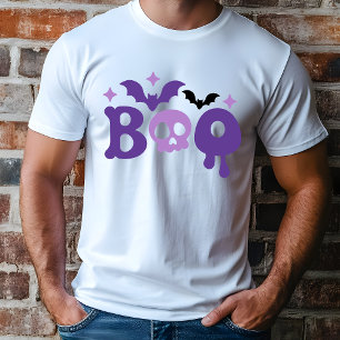 Halloween Boo Skull Fladdermus Modern Typografi T Shirt