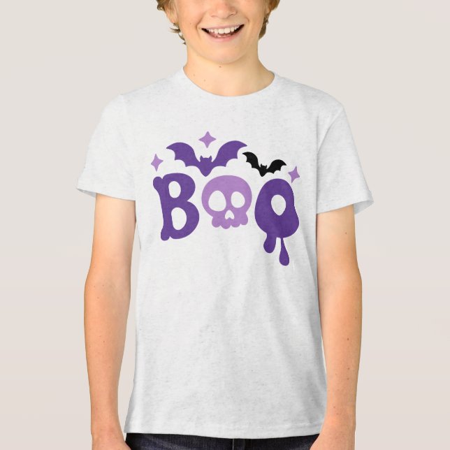 Halloween Boo Skull Fladdermus Modern Typografi T Shirt (Framsida)