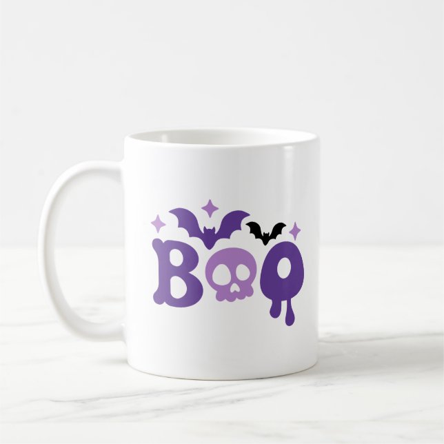 Halloween Boo Skull Fladdermus Modern Typography T Kaffemugg (Vänster)