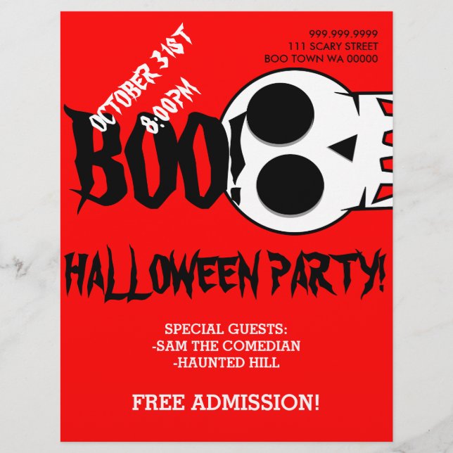 Halloween Boo Skull Party-meddelande Flyer (Framsidan)