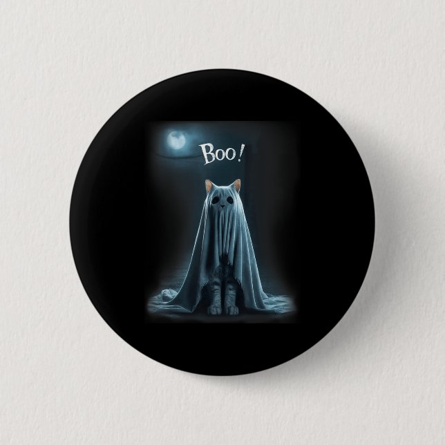 Halloween boo spök katt rolig meme pinsam katt i knapp (Framsida)